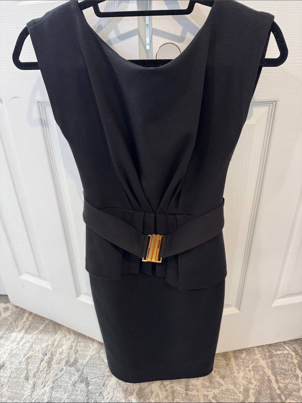 Shoshanna Black Midi Dress with Gold Buckle Detail